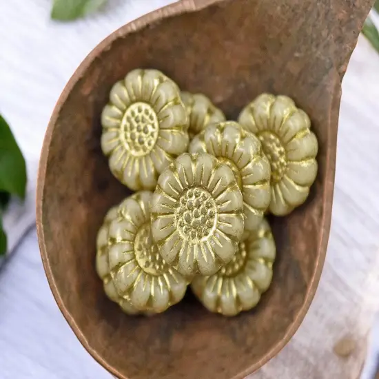 *12* 13mm Gold Washed Opaque Beige Ivory Sunflower Coin Beads {3}