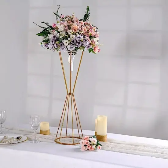 27-Inch Reversible Gold Geometric Metal Flower Stand Centerpiece Pedestal Party {4}