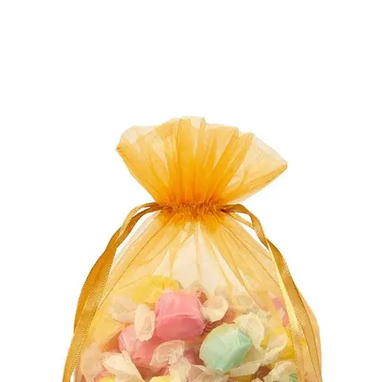 Cardboard Square Bottom Organza Bags 4 '' X 4 '' X 9 1/2 '' for Party Favors Gold {5}