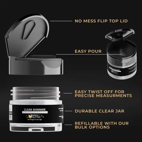 Brew Glitter - Clear Shimmer Edible Drink Glitter (4g, x1 Flip-Cap Jar) for Beer, Cocktails and Beverages {5}