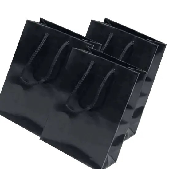 Bold and Glossy Mini Euro Totes 9 3/4'' x 4'' x 7 3/4'' for Gift Wrapping Black {2}