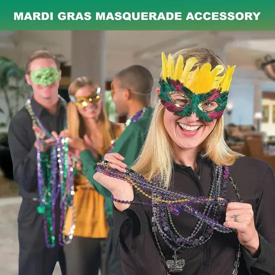 Mardi Gras Beads Bulk (500 Pcs) - Metallic Assorted Designs for Masquerade Costume Party Favors by 4E's Novelty {2}