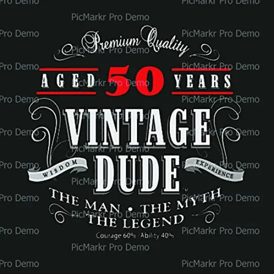 Vintage Dude 50th Birthday with Black Background Edible Icing Image for 1/4 sheet cake {1}