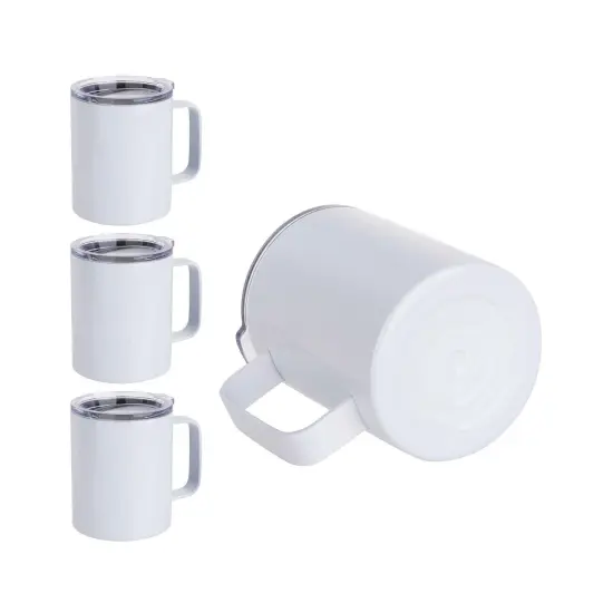 Craft Express 4 Pack 10oz Stainless Steel Coffee Cups &ndash; White Sublimation-Ready Mugs {1}