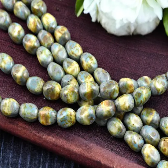 *15* 12x9mm Blended Turquoise Beige Picasso Oval Nugget Beads {3}