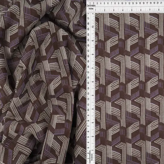 1 Yard Double Knit Jacquard Geo Fabric Stretch Polyester Spandex 58/60 Inches Wide BROWN/LAVENDER {1}