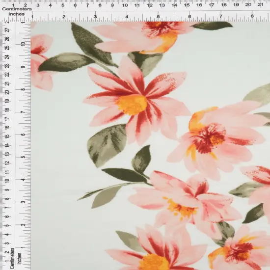 1 Yard Ivory & Coral Brushed DTY Floral Print Knit Fabric 170 GSM, 58/60&Prime; Wide Polyester Spandex Blend {3}