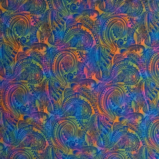 1 Yard Traditional Polynesian Tattoo Watercolor Fabric 100% Polyester, 36in L x 45 in W {3}