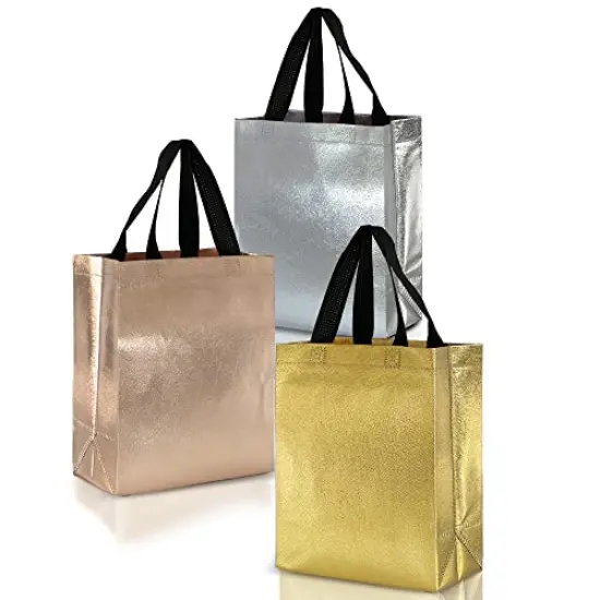 12 Pieces Luxury Mix Color Gift Bags Medium Size - Mix Color Set with 4 Rose Gold, 4 Silver, 4 Gold gift bags - Birthday Gift Bags, Goodie Bags, Party Favor Bags, Medium Gift Bags - 8X4X10 Size {2}