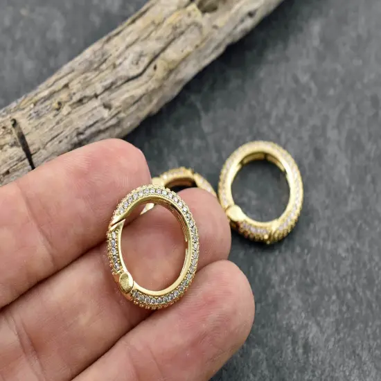 19mm 18k Gold Plated Micro Pave Cubic Zirconia Spring Ring Clasp {3}