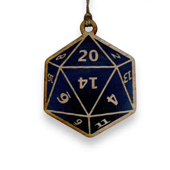 Ornament - D20 - Black Painted Raw Wood 3x3in {1}