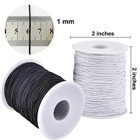2 Rolls 1 mm Sturdy Stretchy Elastic Cord for Jewelry Making, Necklaces, Beading Black and White {1}