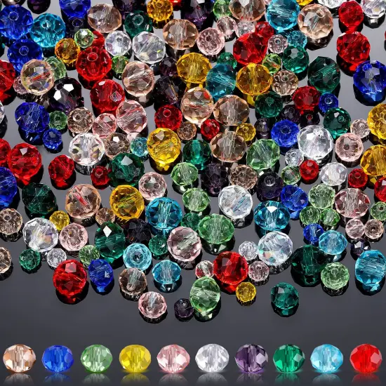 1000 Pieces Glass Beads , Crystal Glass Beads Faceted Rondelle Shape Crystal Beads Assorted Colorful Loose Beads for DIY Craft Bracelets, Necklace Jewelry Making, 4 mm 6 mm 8 mm (Fresh Color) {1}
