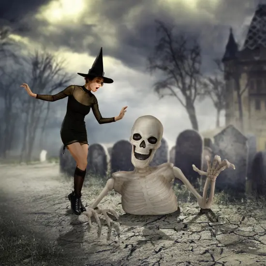 BOO BOX Halloween Groundbreaking Skeleton - Scary Outdoor Halloween Decorations for Porch or Yard White {2}