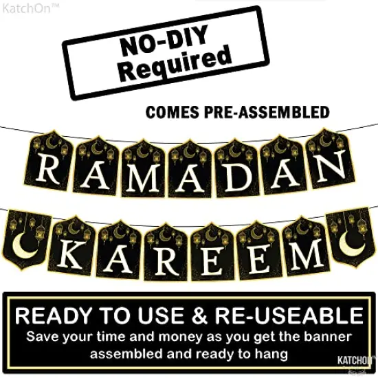 Ramadan Kareem Banner for Ramadan Decorations - 10 Feet, No DIY | Ramadan Mubarak Banner for Ramadan Decorations for Home | Ramadan Banner for Eid Decorations | Black and Gold Ramadan Decor {2}