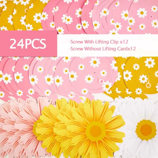 24 Pieces Daisy Hanging Swirls Decorations Boho Groovy Party Decorations Spring Flower Birthday Party Decorations Retro Hippie Party Ceiling Decorations for Classroom Office Mother Day Decor {6}
