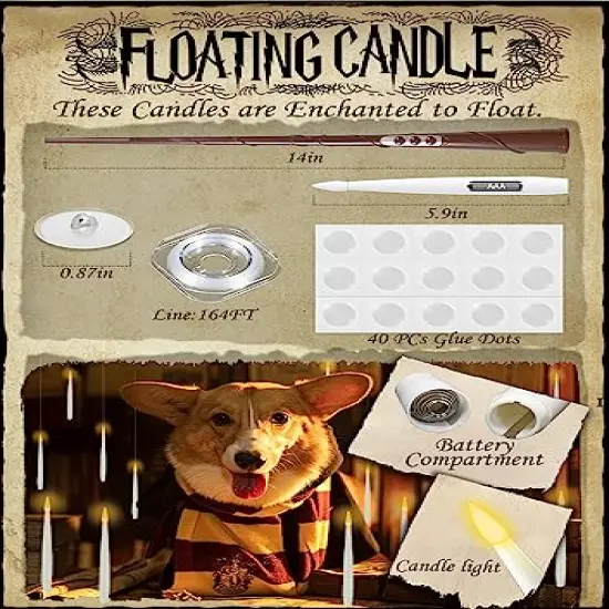 20 Pieces Floating Candles with Wand, Magic Hanging Candles, Flickering Warm Light Flameless Floating LED Candle with Wand Remote, Battery Operated Window Taper Candle Set for Halloween Decorations {5}