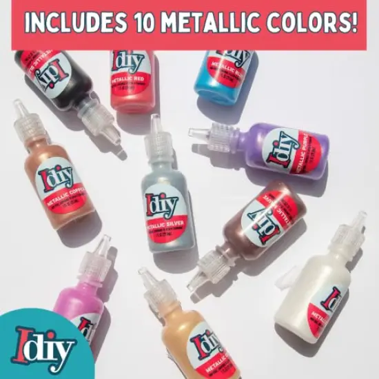 10 Pieces Fabric PaintsMetallic Colors (1oz bottles) Bright 3D Fabric T Shirt Clothing Soft Paint, Non-Toxic Water-Based, Washable, Permanent, Classroom, Kids Birthday Party Art Craft, Holiday Craft {1}