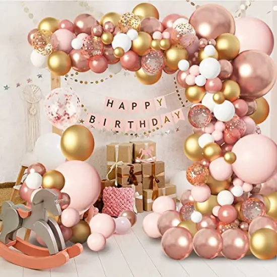154 PCS Rose Gold Balloons Garland Arch Kit, Rose Gold Pink White Confetti Balloons for Women Girls Princess Engagement Bridal Shower Wedding Bachelorette Brithday Party Decoration… {3}