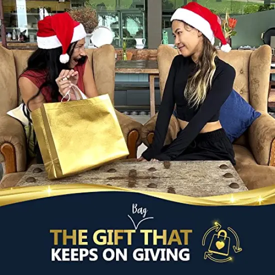 15 Pieces Gold Gift Bags Large Size &ndash;Reusable Gold Gift Bags With White Handles - Perfect As Christmas Gift Bags, Goodie Bags, Birthday Gift Bags, Party Favor Bags &ndash;13Wx5Dx11H {4}