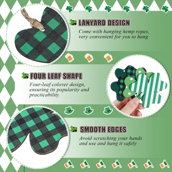24 Pieces St Patricks Day Decorations Shamrocks Wooden Ornaments Wooden Shamrocks Clover Ornament Shamrock Wooden Cutouts Hanging Ornament with Rope for St Patrick's Day Tree Table Decor (Simple Style) {6}