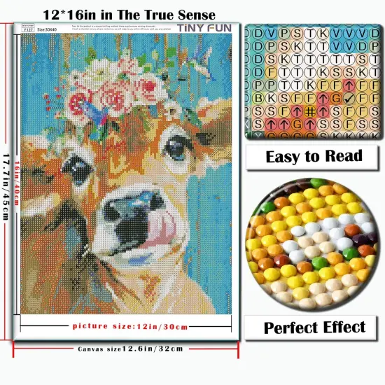 11.6X15.7 inc Diamond Painting Kits for Adults&Beginners DIY 5D Diamond Art Paint with Round Diamonds Full Drill Cow Gem Art Painting Kit for Home Wall Decor Gifts(12x16inch/30&times;40cm) {1}