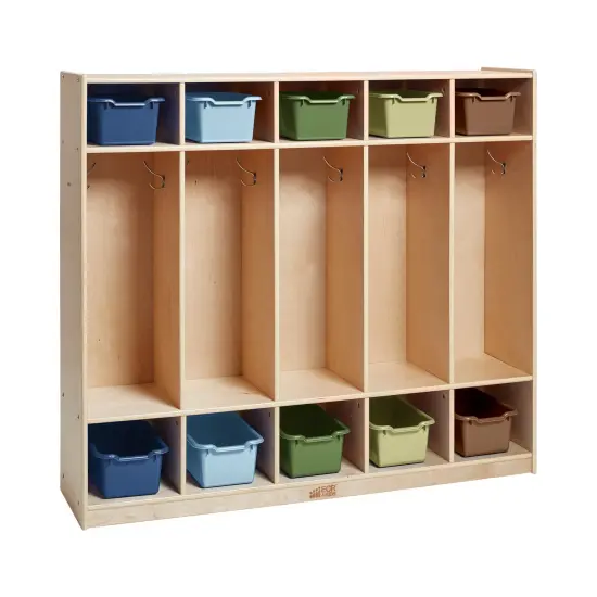 5-Section Coat Locker with 10 Scoop Front Storage Bins, Natural Earthtone {1}