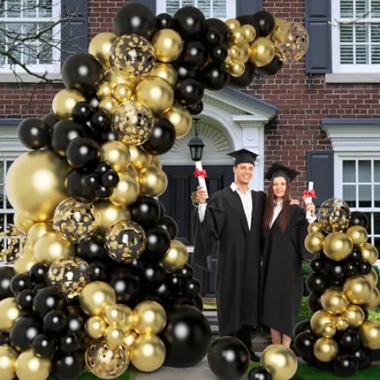 138 Pieces Black and Gold Balloons Garland Arch Kit with Black Gold Confetti Balloons for New Year Decorations Birthday Graduation Baby Shower Party Decorations {5}