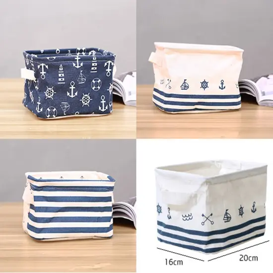 3 Pieces Nautical Fabric Storage Baskets Bins Cloth Collapsible Organizers Box Beach Anchor Nursery Toys Basket Shelves & Desks {1}
