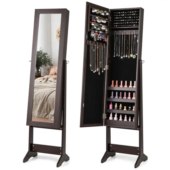 Costway Jewelry Mirrored Cabinet Armoire Organizer Storage Box with Stand Christmas Gift Black/White/Coffee/Brown {9}