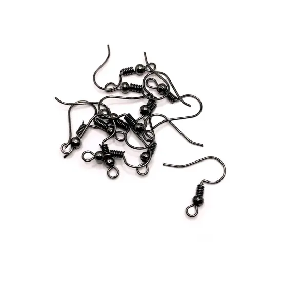 100 or 500 Pieces: Gunmetal Gray Fish Hook Earring Wires with Spring and Ball {1}