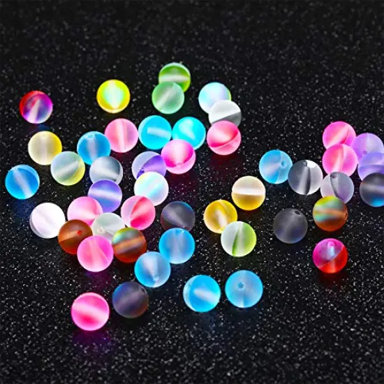 140 Pieces 8 mm Mermaid Glass Beads Bulk Matte Crystal Glass Beads Glass Frosted Moonstone Beads for Jewelry Making Crafts DIY, Multicolor (Bright Color) {1}