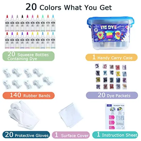 Tie Dye Kit 20 Colors Permanent Fabric Dye Art Set for Kids Adults for School, Homemade Party, Creative Groups Activities, DIY Gift {1}