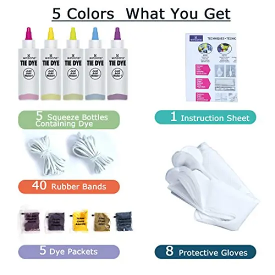 Tie Dye Kit 5 Colors Permanent Fabric Dye Art Set for Kids Adults for School, Homemade Party, Creative Groups Activities, DIY Gift {1}