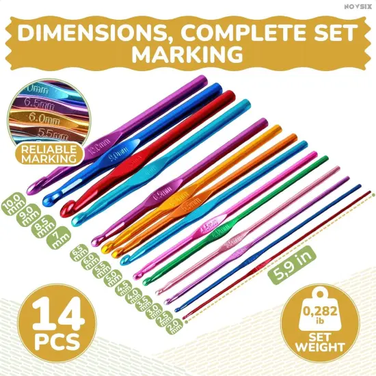14 Pieces Crochet Hook Knitting Needle Set - Crochet Needles for Crocheting Yarn Clover Crochet Hooks Crochet Accessories (2-10mm) - Adults Craft Supplies and Tools Clover Crochet Hooks {1}