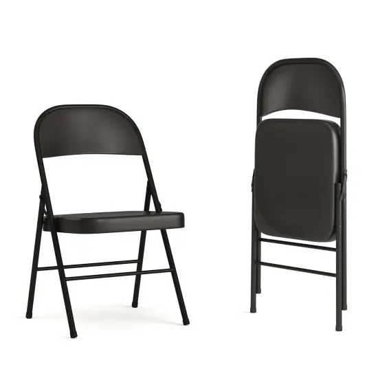 Emma and Oliver 2 Pack Home & Office Double Braced Party Events Steel Metal Folding Chair Black {2}