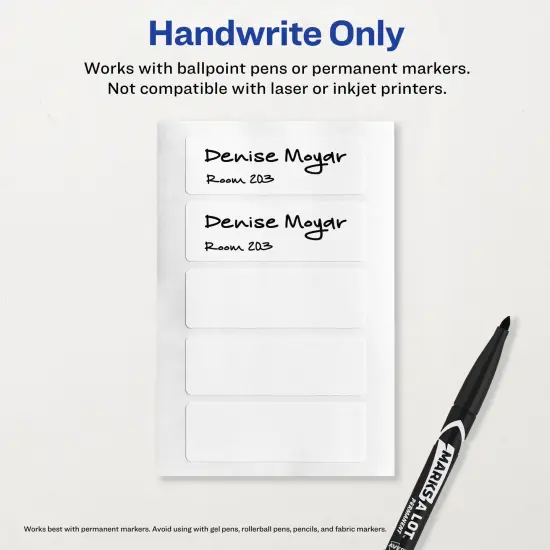 Avery No-Iron Fabric Labels, 1" x 3", Washer and Dryer-Safe Waterproof Labels, Non-Printable, 20 Blank Labels Total (40724) {6}