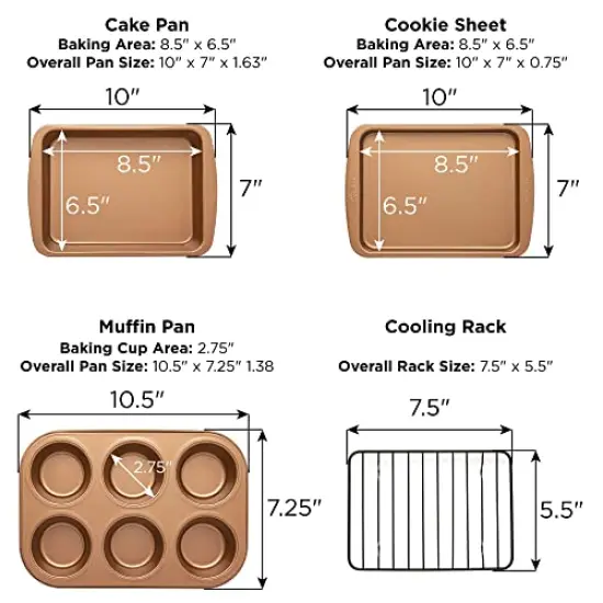 4 Pieces Non-Stick Toaster Oven Bakeware Set , Carbon Steel, Easy to Clean and Perfect for Single Servings, Copper {1}