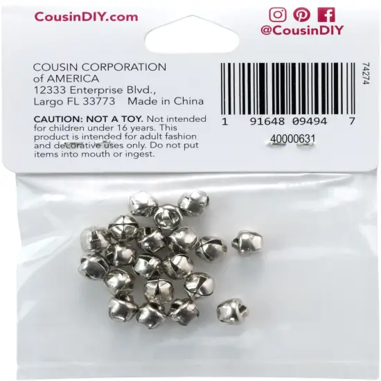 CousinDIY Jingle Bells .25" 20/Pkg-Silver {3}