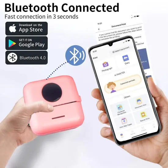 Notebuddy Mini Portable Printer, Bluetooth Smart Pocket Inkless Thermal Printer with 5 Roll Papers for Journal/DIY Scrapbook/Travel/Notes/Lists/Label/Memo, Receipt Printer for iOS&Android {1}