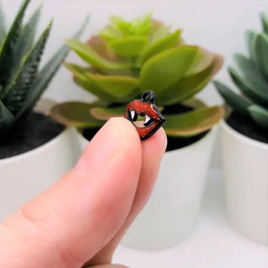 Red and Black Enamel Vampire Teeth Charms, 11x13mm {4}