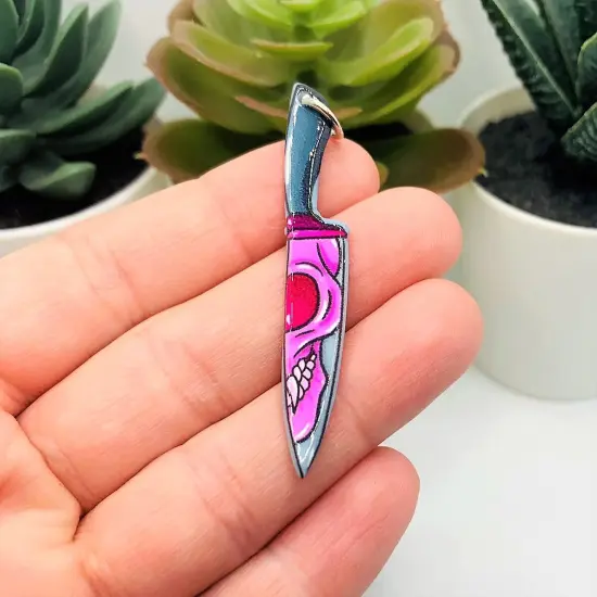 Black and Pink Knife with Skull Face Halloween Charms, 55x8mm {2}