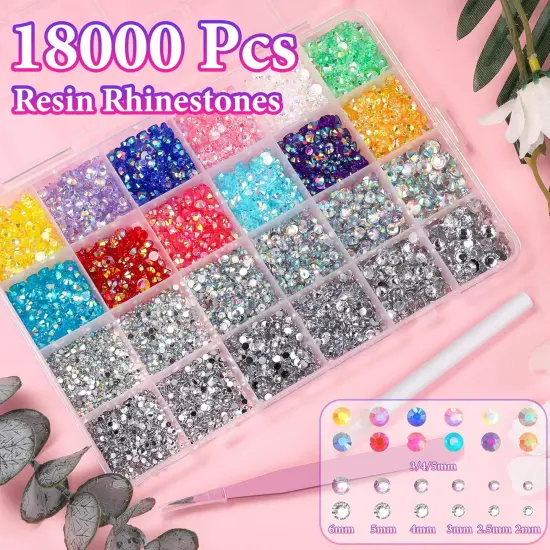 18000 Pcs Multicolor Flat-Back Resin Rhinestones with Picker Tools {3}