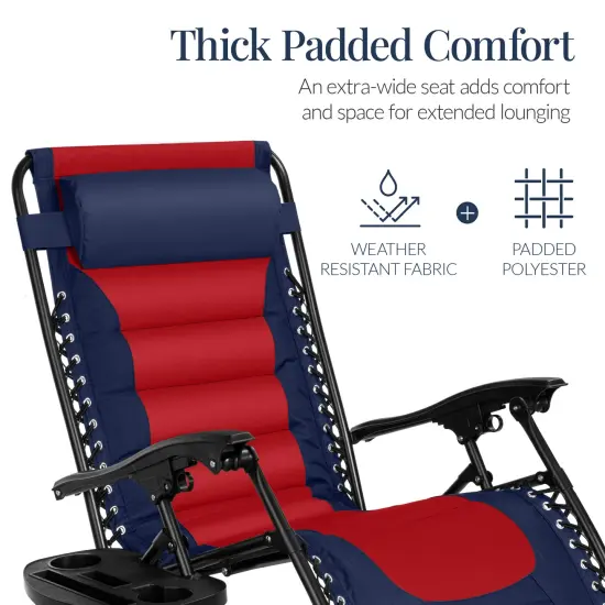 Best Choice Products Oversized Padded Zero Gravity Chair, Folding Outdoor Patio Recliner w/ Side Tray Navy/Red {4}