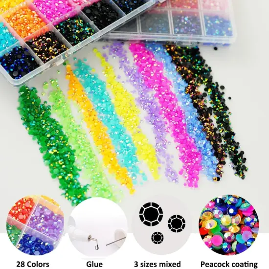 22000PCS 3/4/5mm Resin Rhinestones wit Glue - 28 Multicolor {2}