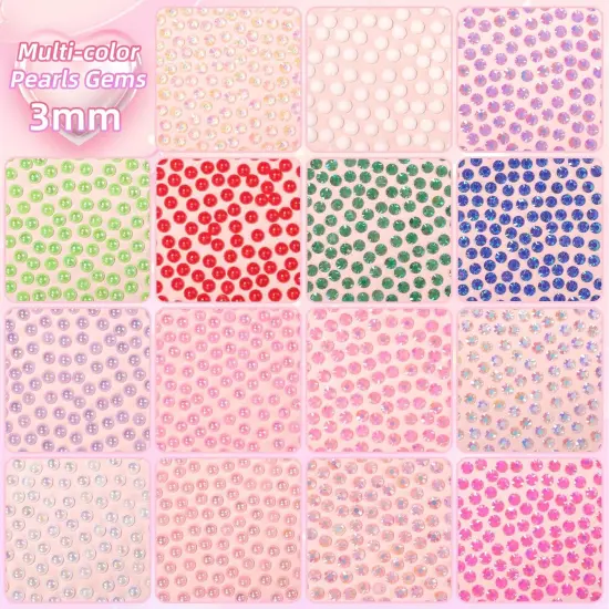 3 mm Flatback Pearls and Rhinestones - Multicolor {3}