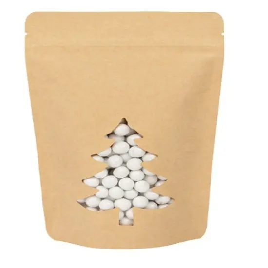 Kraft Tree Shaped Window Stand Up Zipper Pouch 5 1/8" x 3 1/8" x 8 1/8" 25 pack ZBGSW3KT {1}