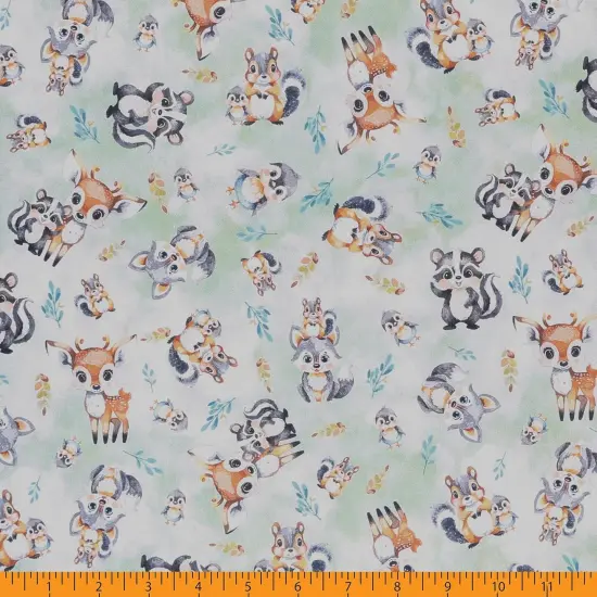 Mook Fabrics Fawn & Friends Printed PUL Fabric [60 in. Wide] - By The Yard Green {3}