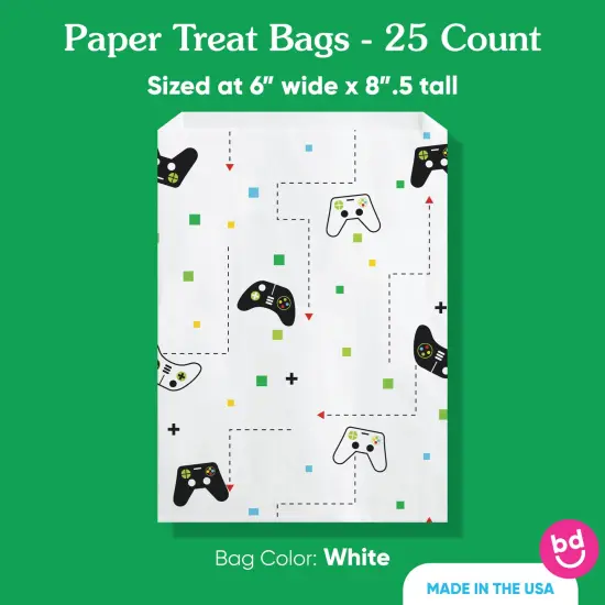 Big Dot of Happiness Pixel Video Game Paper Treat Bags, Game Zone Birthday Party Candy Bags, Greaseproof White Paper Sandwich Cookie Bags - 25 Count {5}