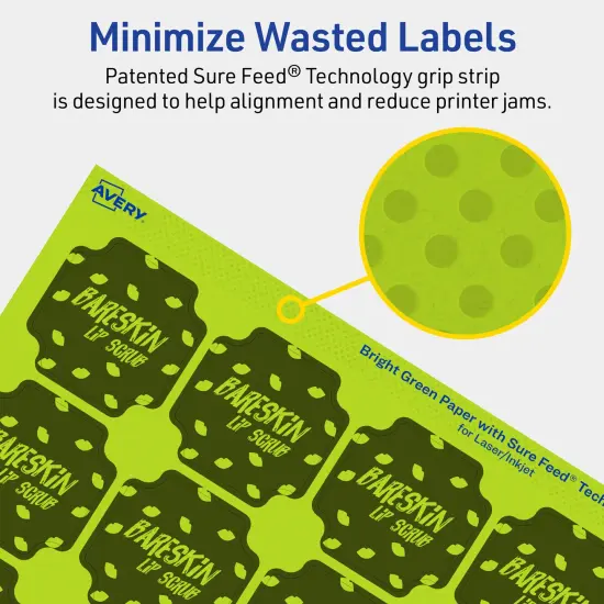 Avery Bright Green Paper Labels, 1-5/8" x 1-5/8" Square Scalloped {4}